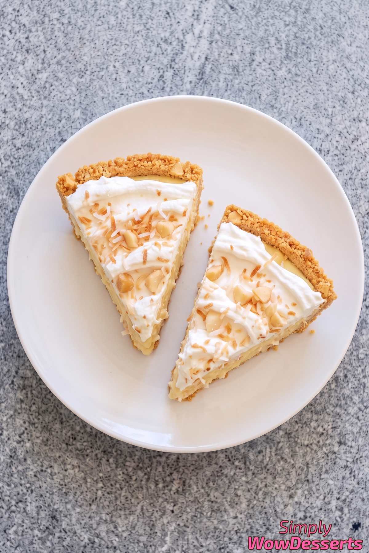 Decadent coconut macadamia pie slice