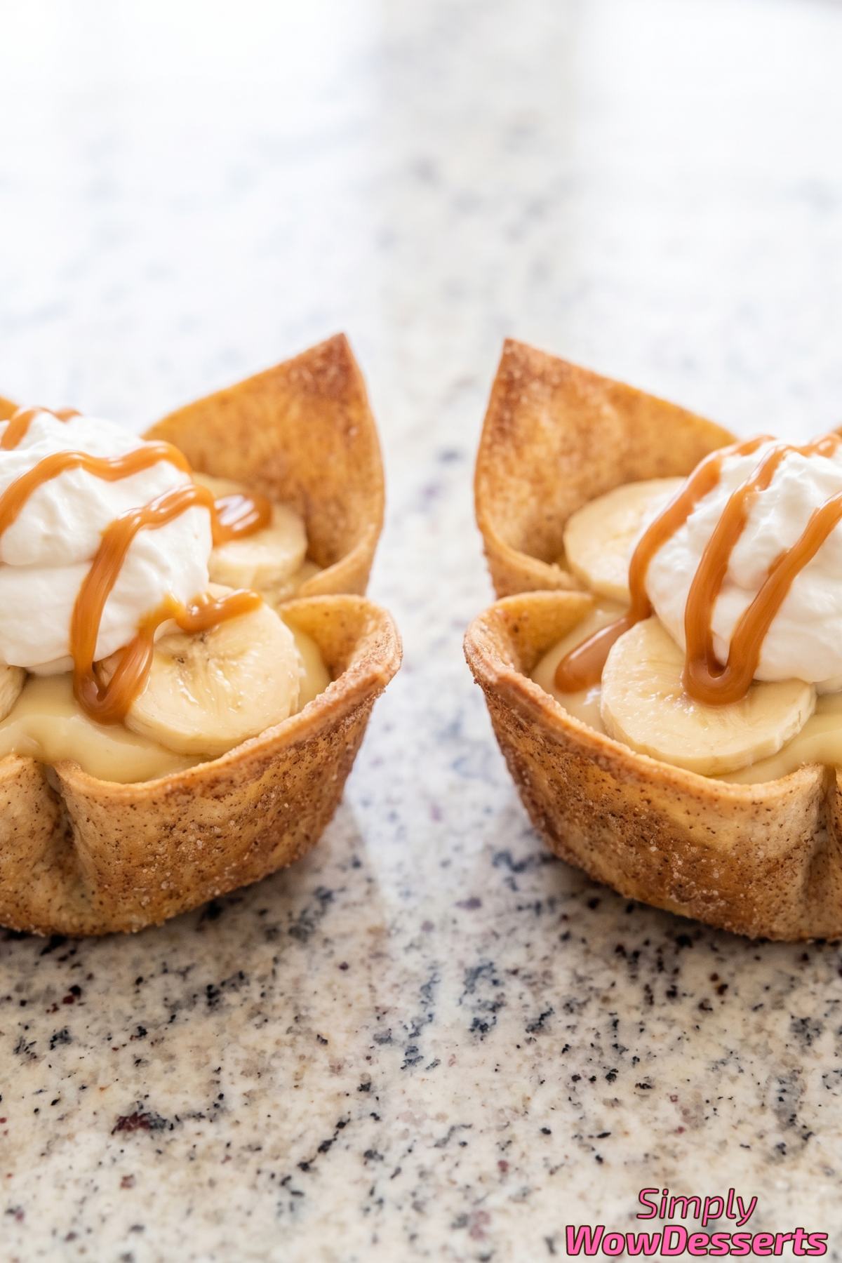 Crispy churro cups with banana cream