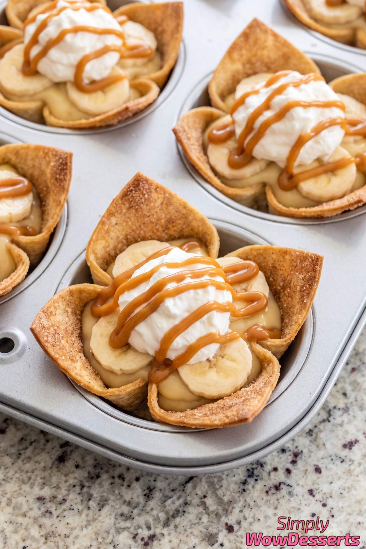 Bite-sized banana cream churro cups