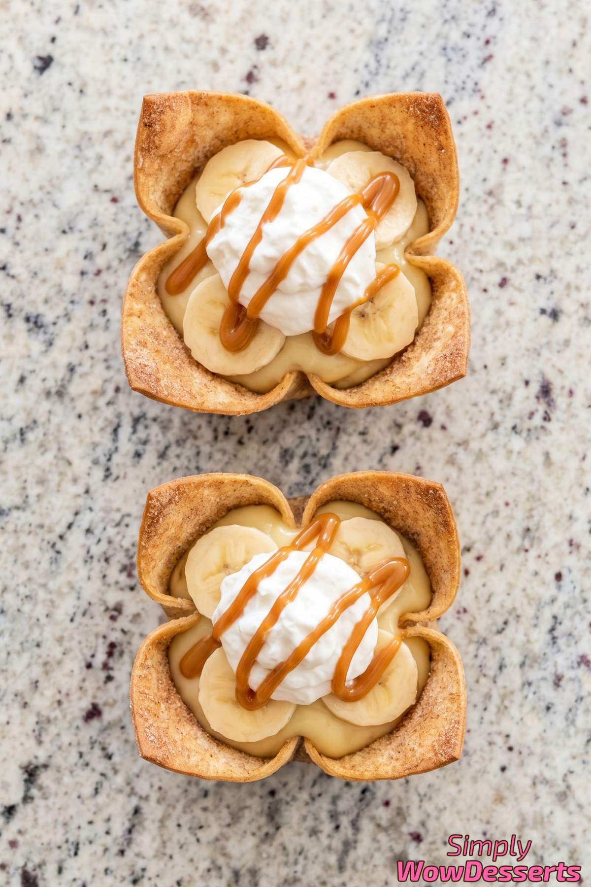Creamy banana filling in churro cups
