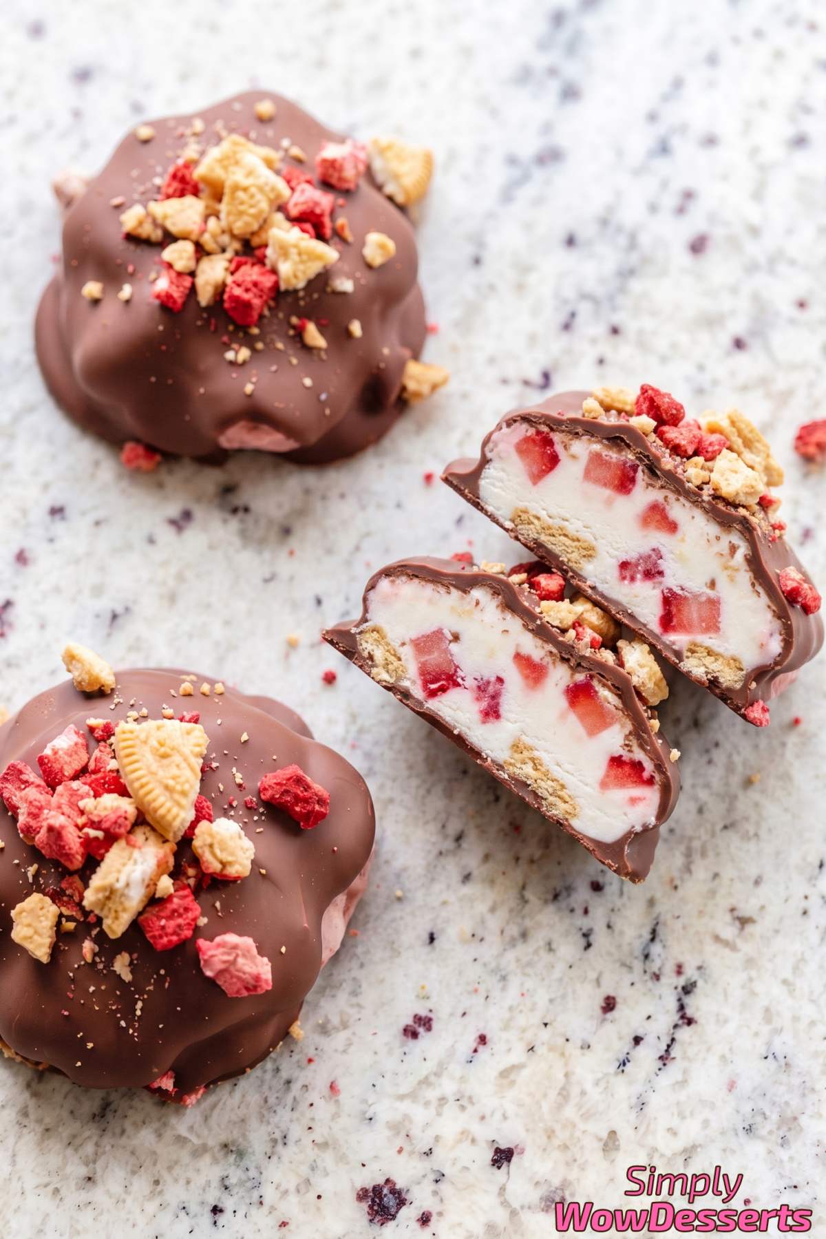 Simple chocolate strawberry crunch treats