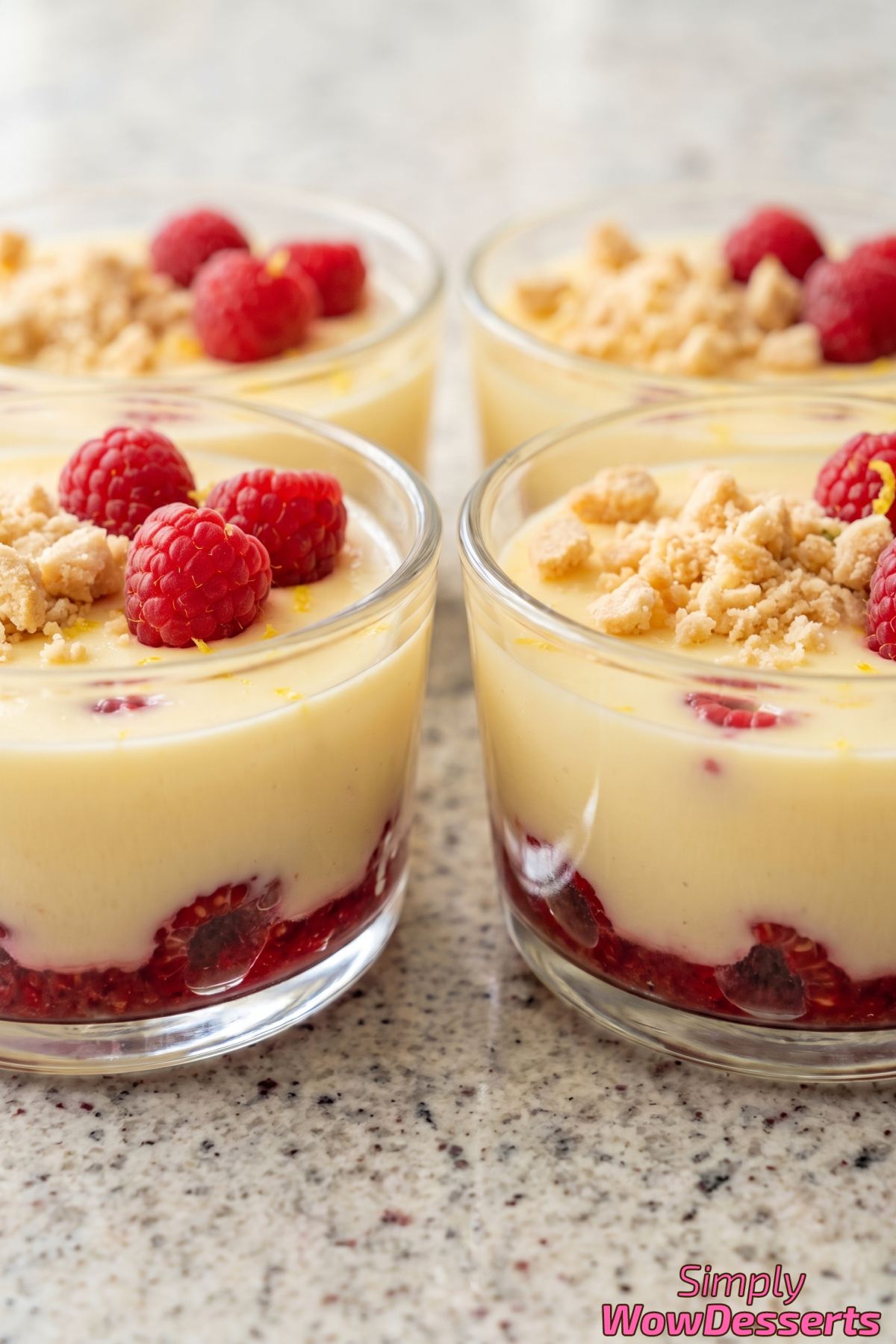 Chilled lemon posset raspberry cups