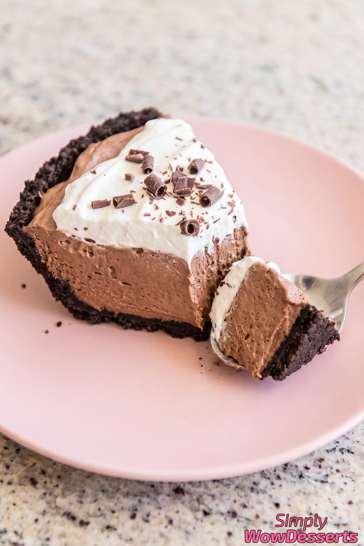 Decadent chocolate French silk pie slice