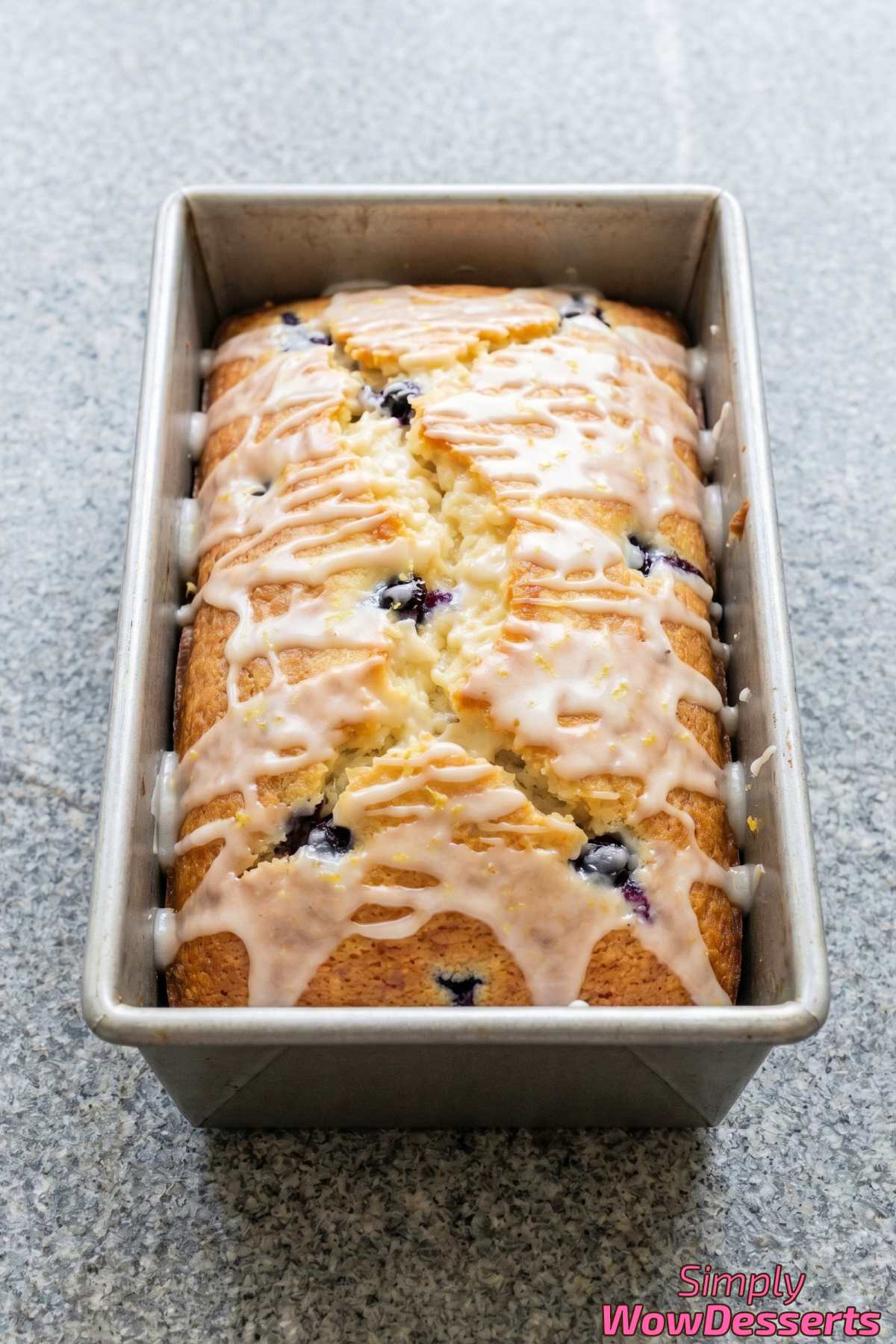 Soft lemon blueberry bread on a platter