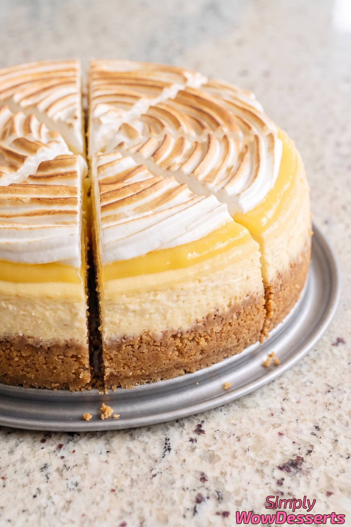 Creamy lemon meringue cheesecake slice