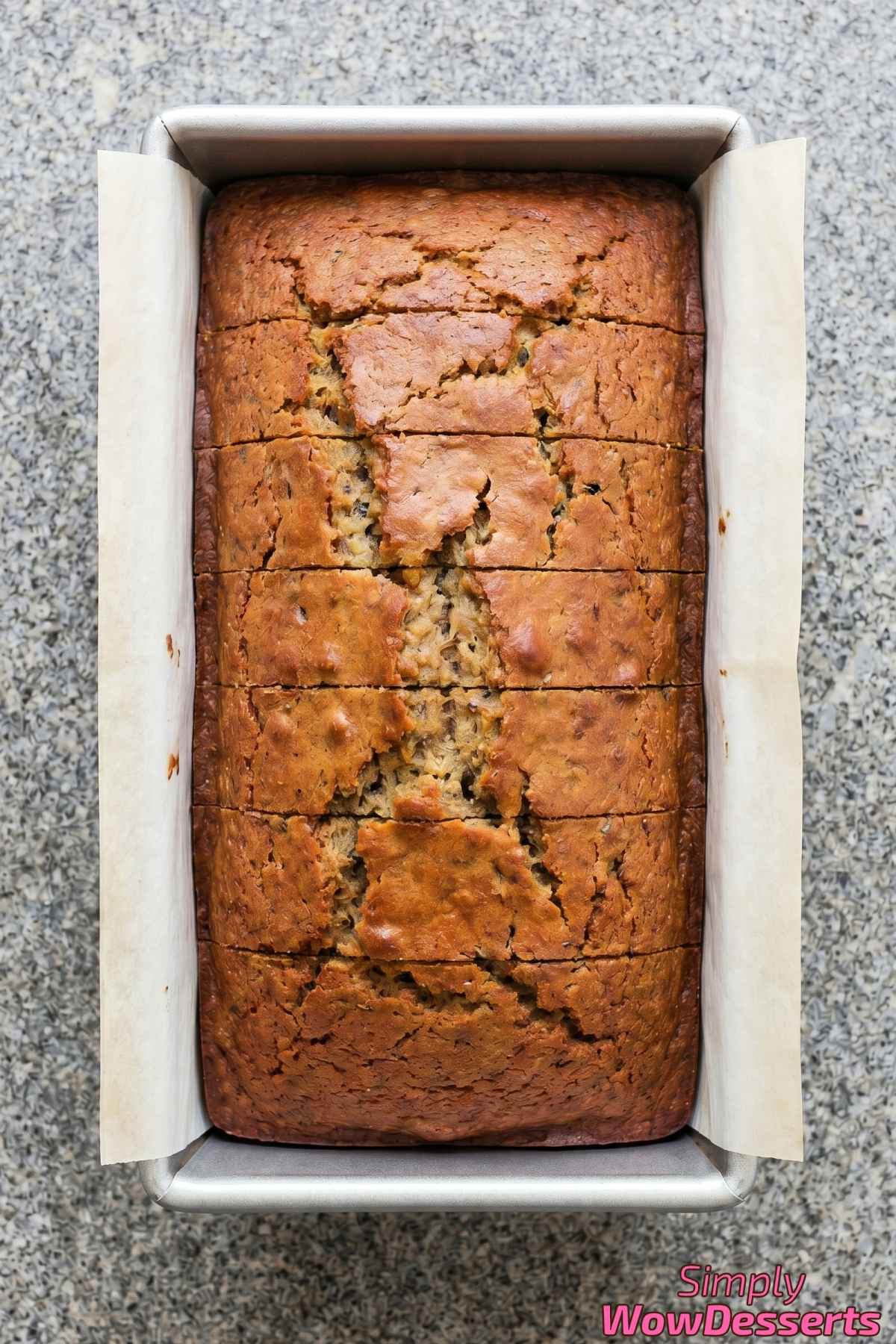Fluffy moist banana bread fresh from oven