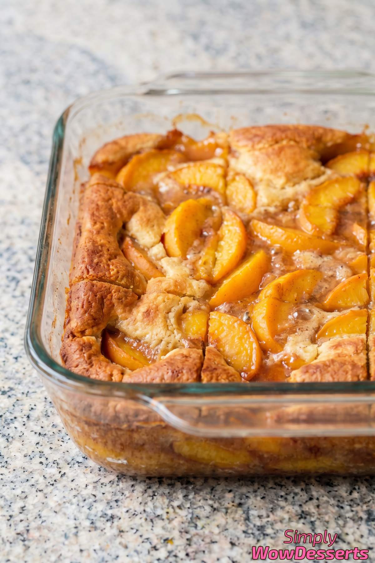 Warm peach cobbler with a crisp topping