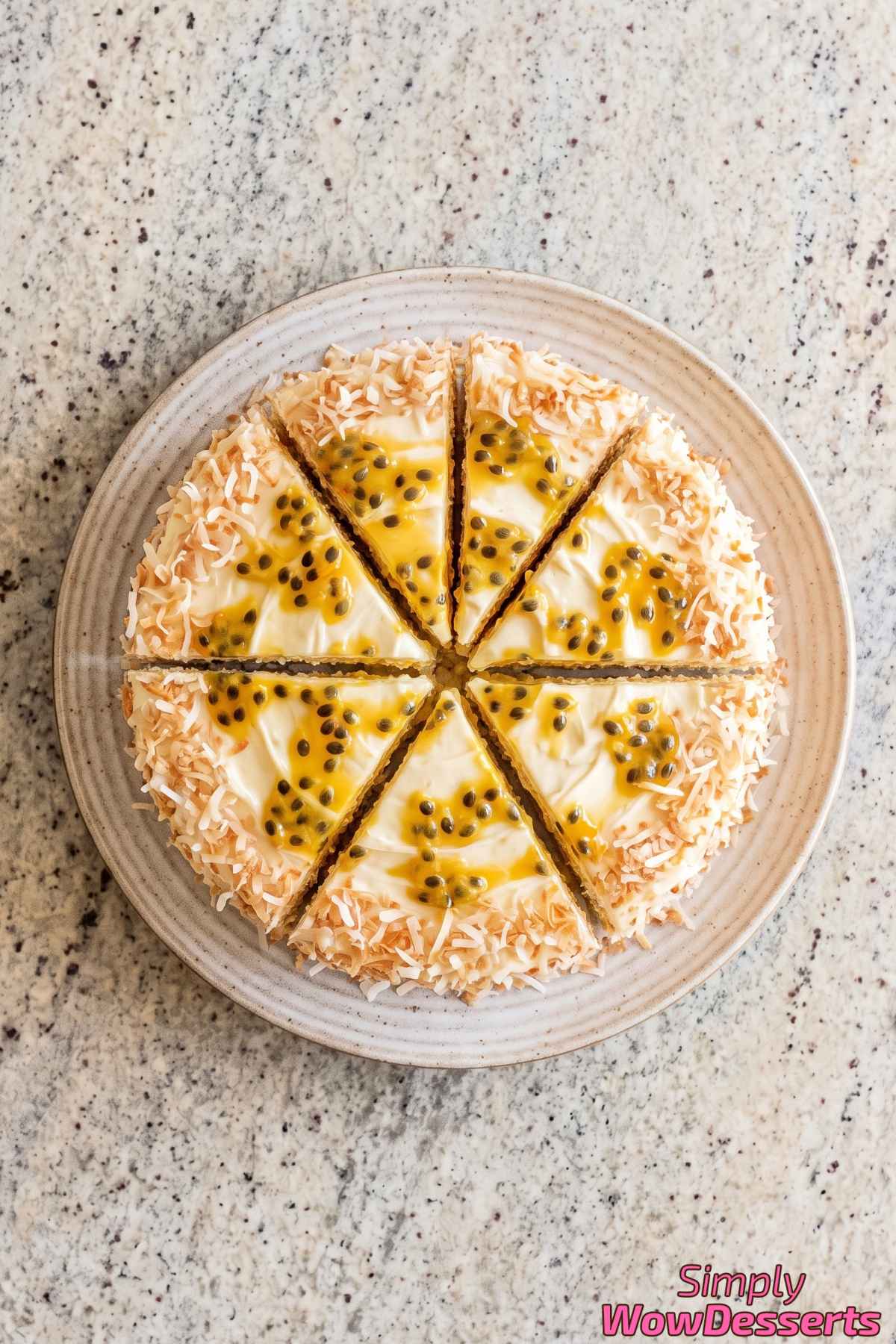 Passion fruit coconut cake slice