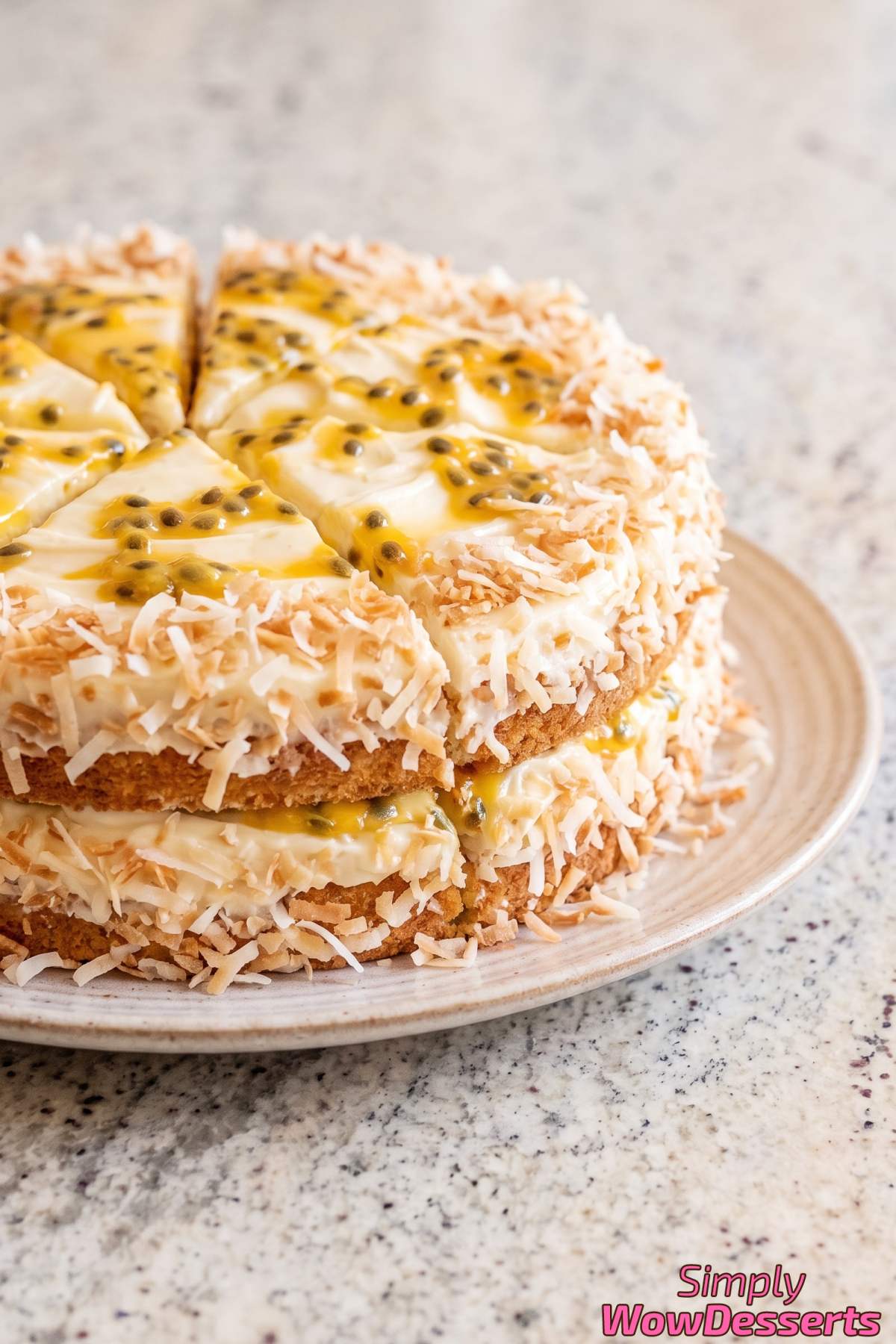 Fluffy passion fruit coconut cake