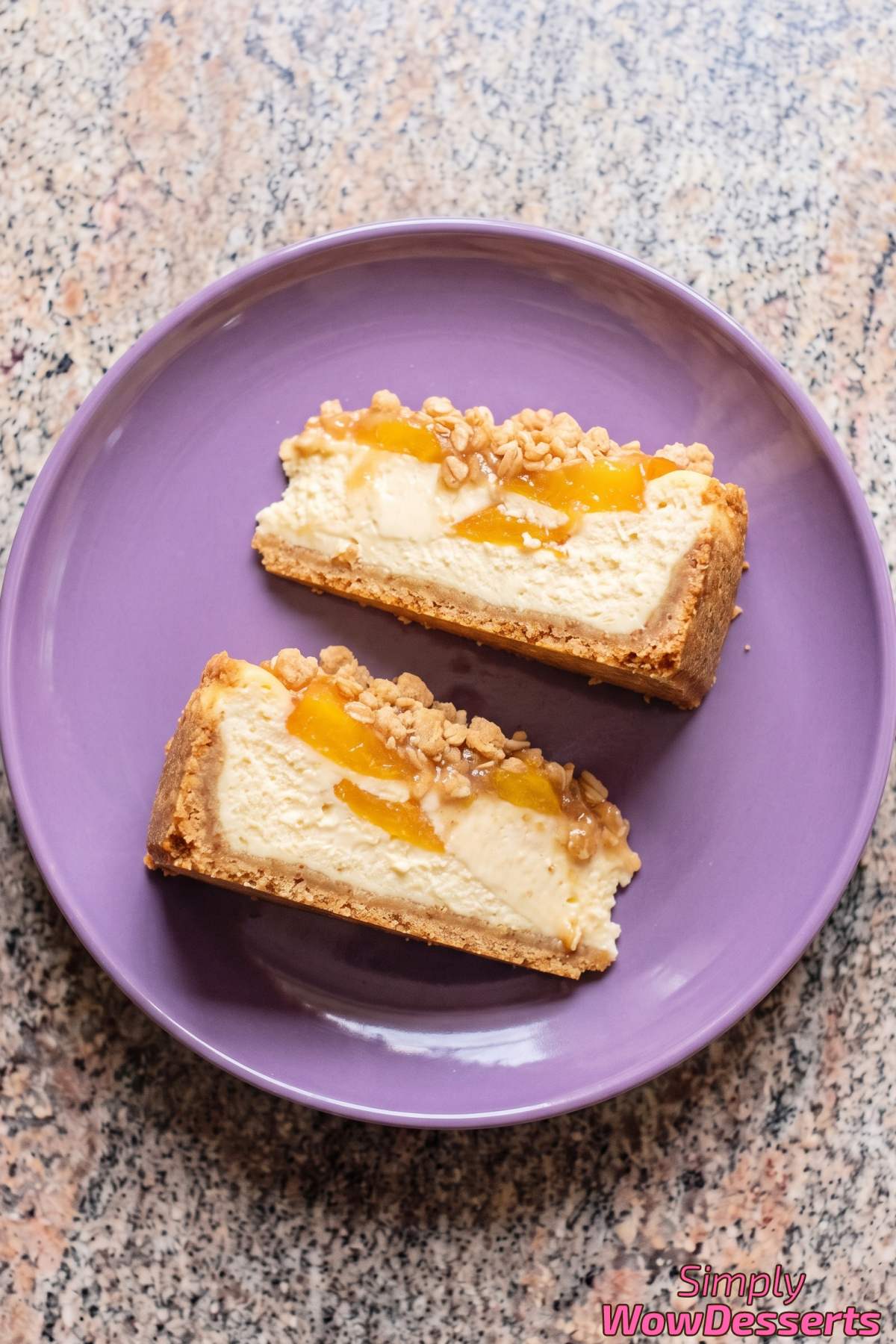 Peach cobbler cheesecake with buttery topping