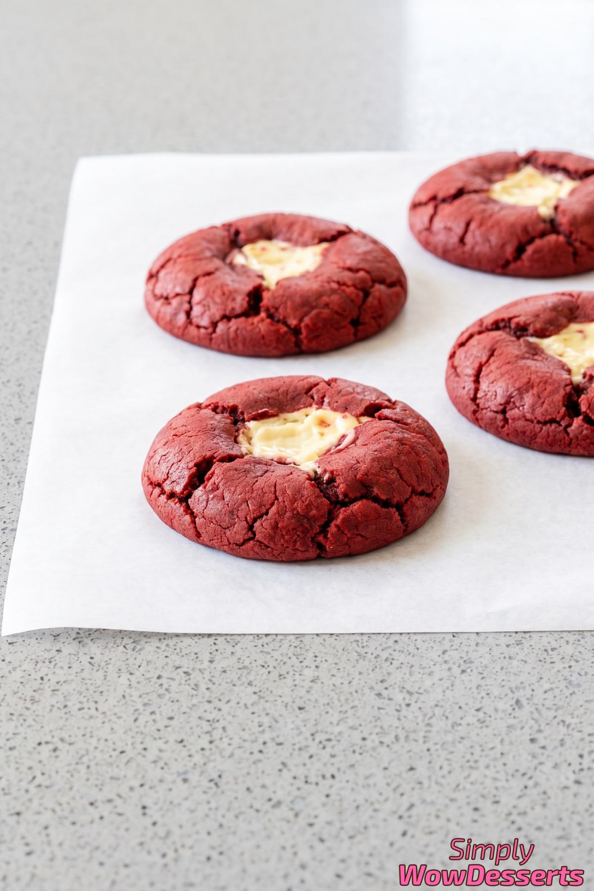 Red velvet cookies with cream cheese center