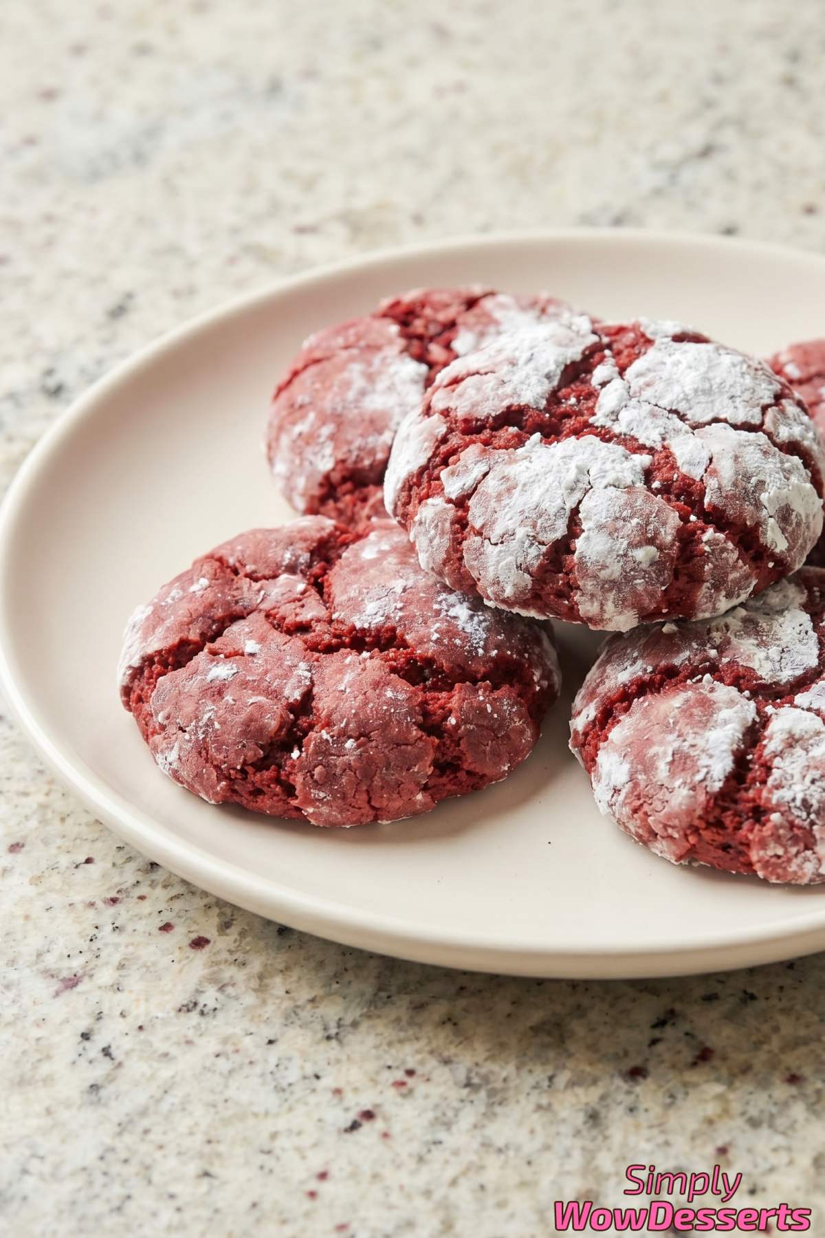 Fresh baked red velvet crinkle cookies