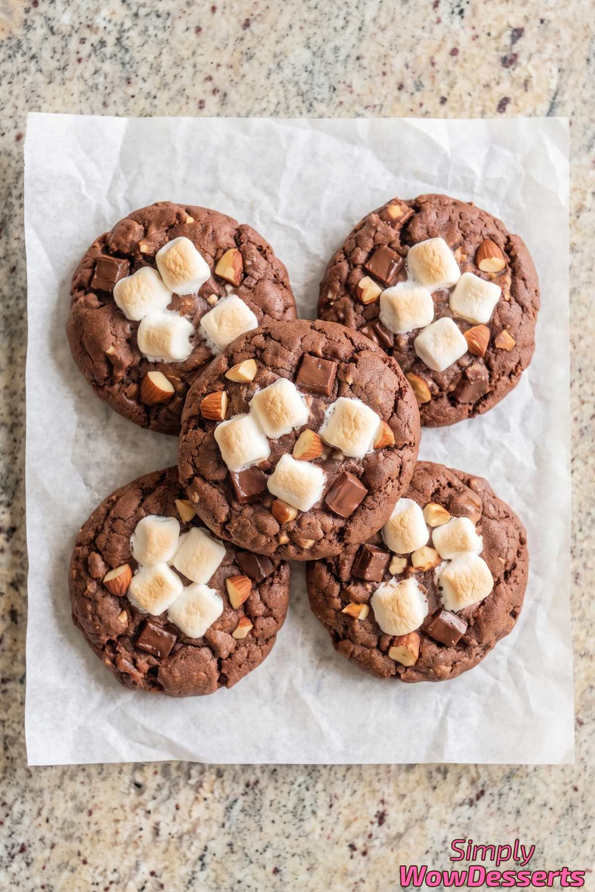Chocolate rocky road cookies on tray
