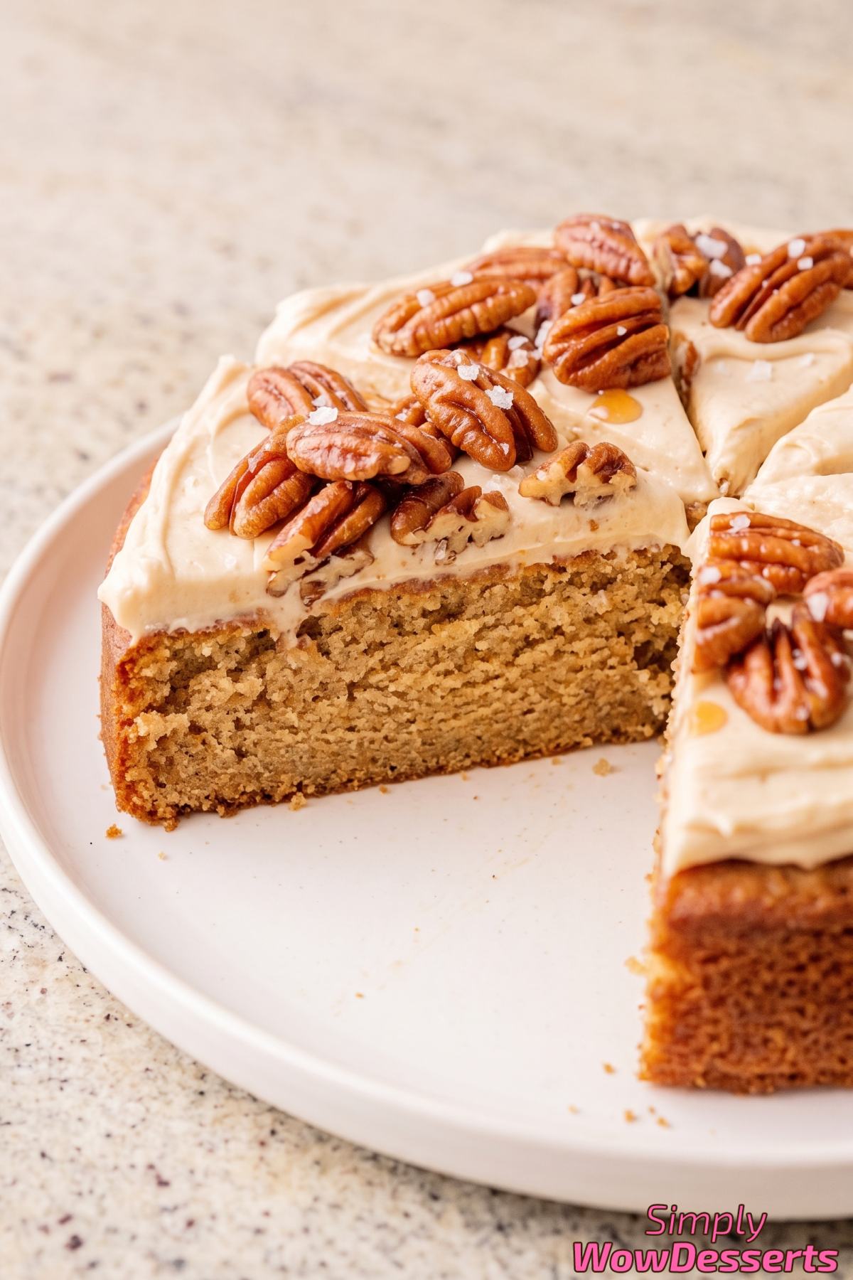 Homemade salted maple pecan cake