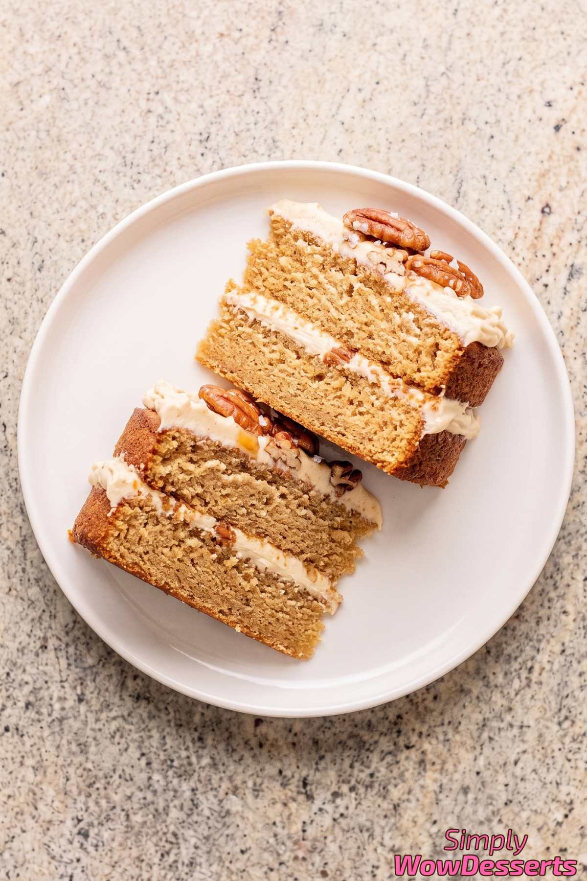 Sweet maple pecan cake slice