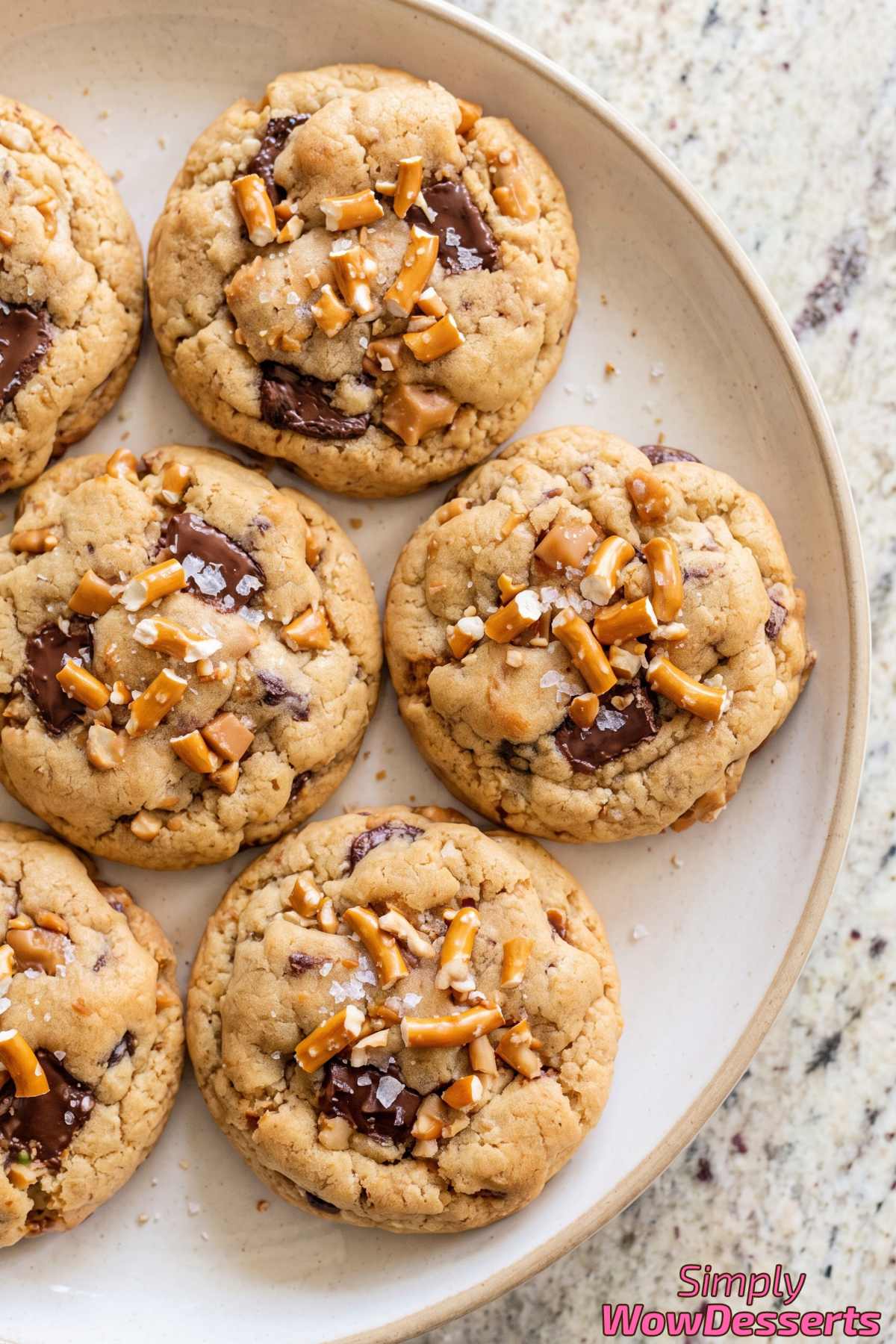 Salted toffee cookies fresh from the oven