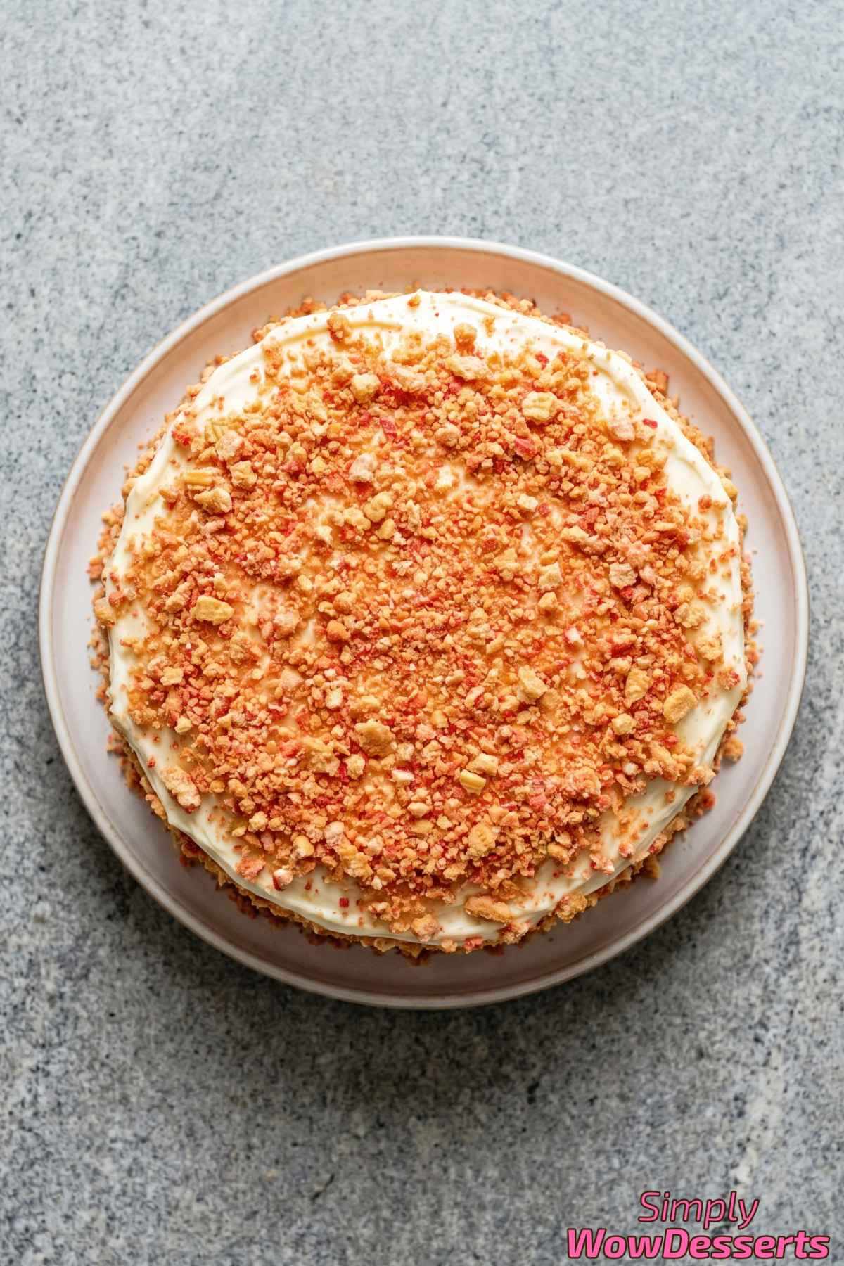 Creamy layered strawberry crunch cake