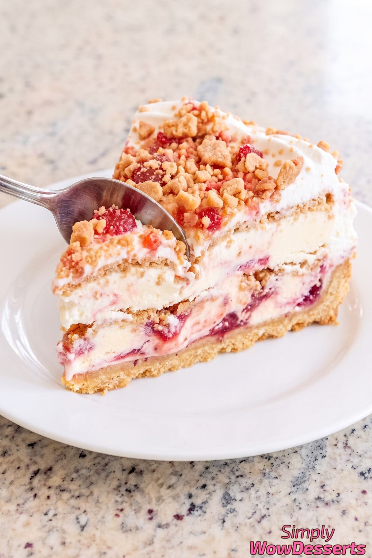 Cool strawberry crunch ice cream cake