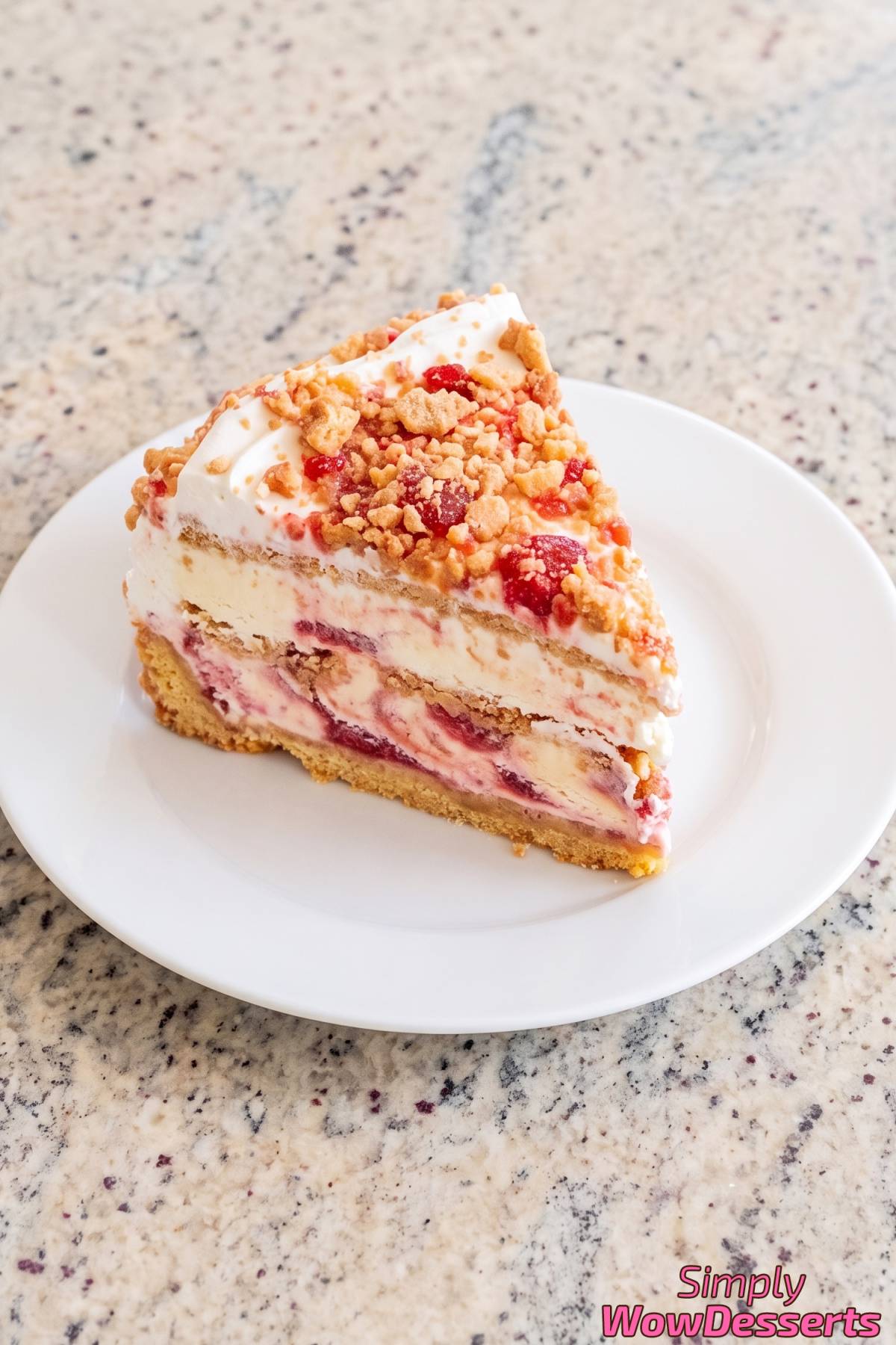 Strawberry crunch ice cream cake dessert