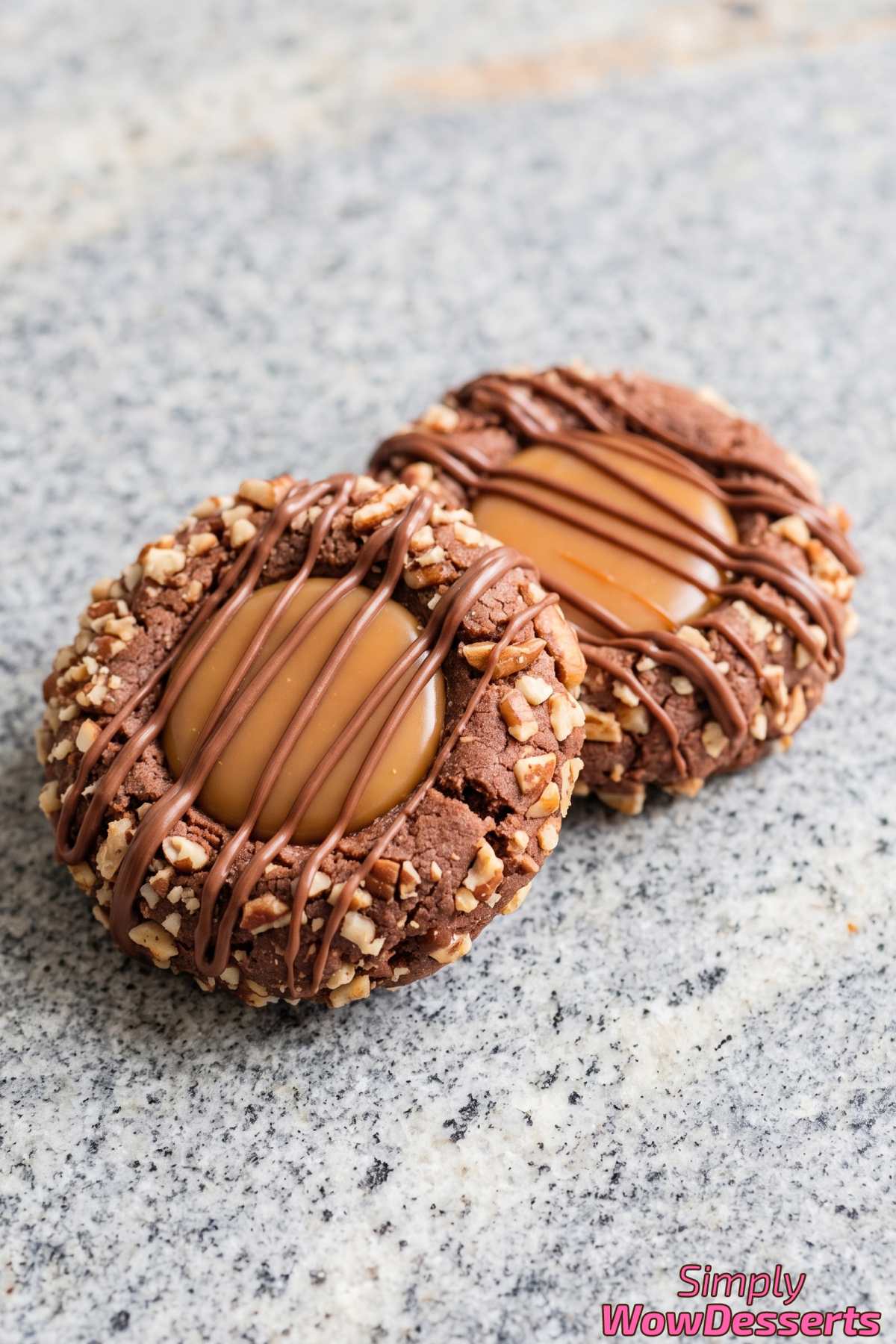 Pecan turtle thumbprint cookies